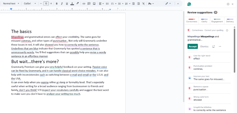 Grammarly suggestions in Google Docs