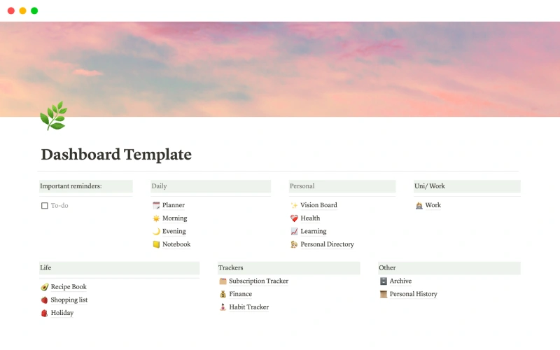 Notion dashboard