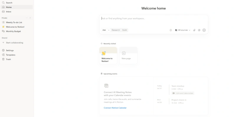 Notion homepage
