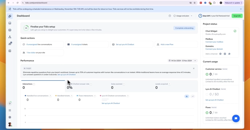 Tidio dashboard